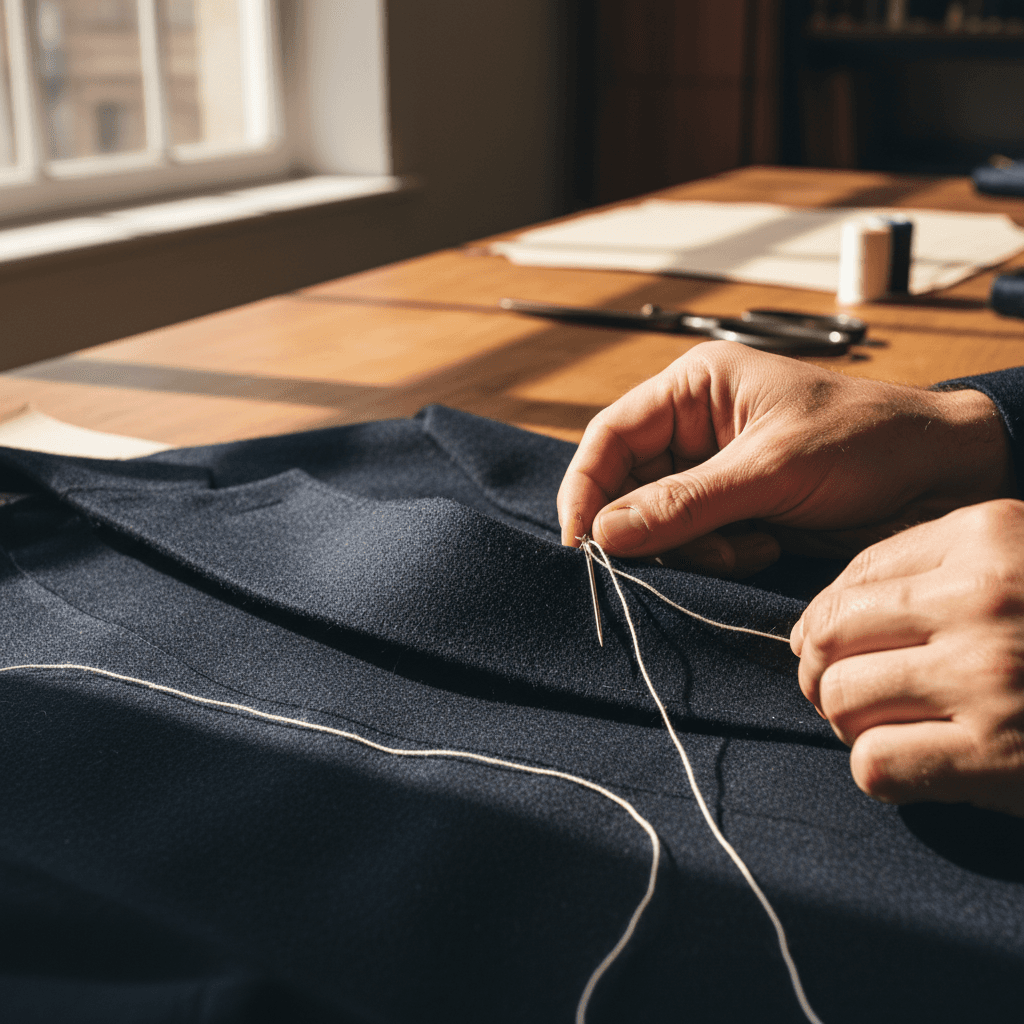 Hand stitching a wool jacket lapel